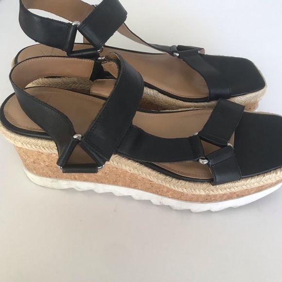 Marc Fisher Espadrille 3.5 platform wedge strap leather  sandals black size 10M - Picture 2 of 8